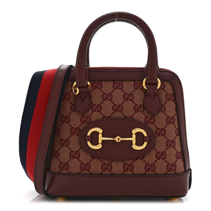 Gucci Monogram Textured Dollar Calfskin Mini Horsebit 1955 Top Handle Bag Sahara Rubino Chardonnay 1 of 10