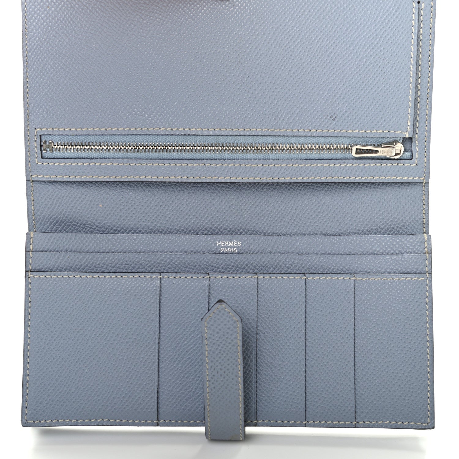 Hermes Epsom Bi-Color Bearn Gusset Wallet Lime Bleu Lin 5 of 8