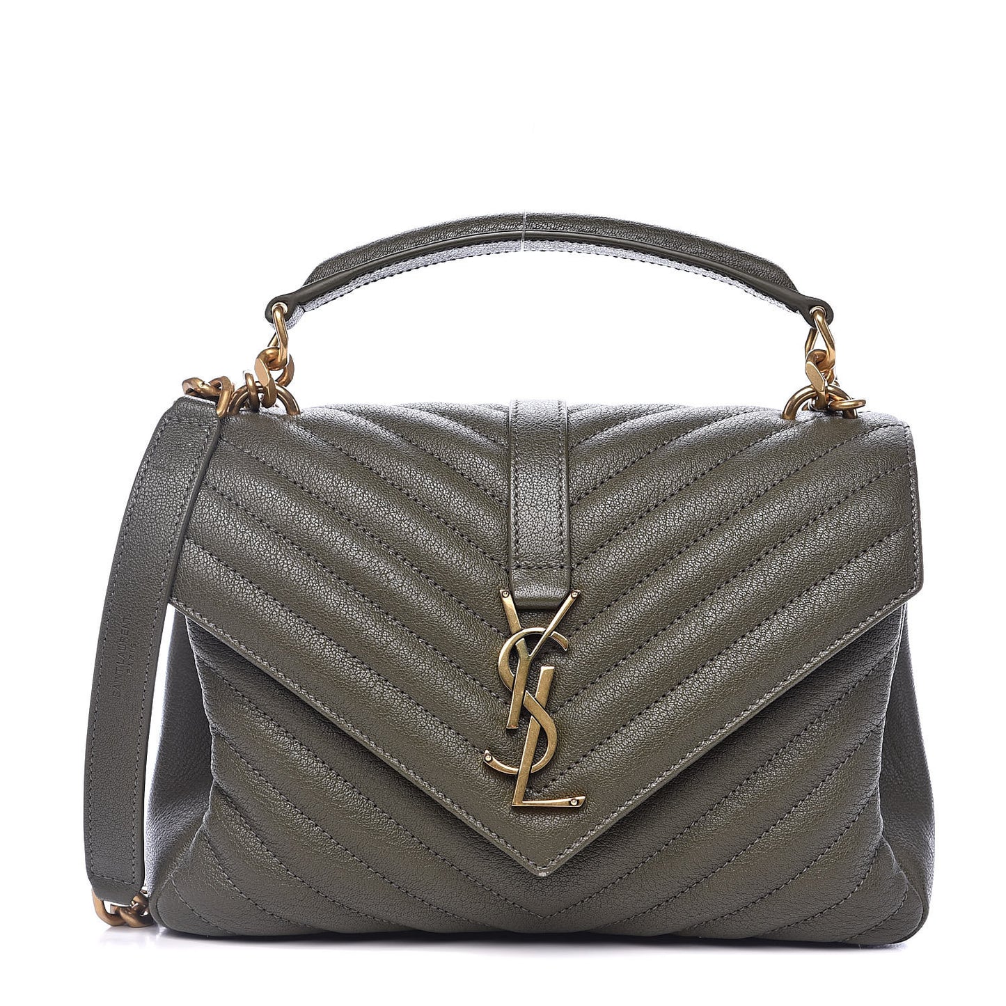 Sheepskin Matelasse Chevron Monogram Medium College Bag Military Green