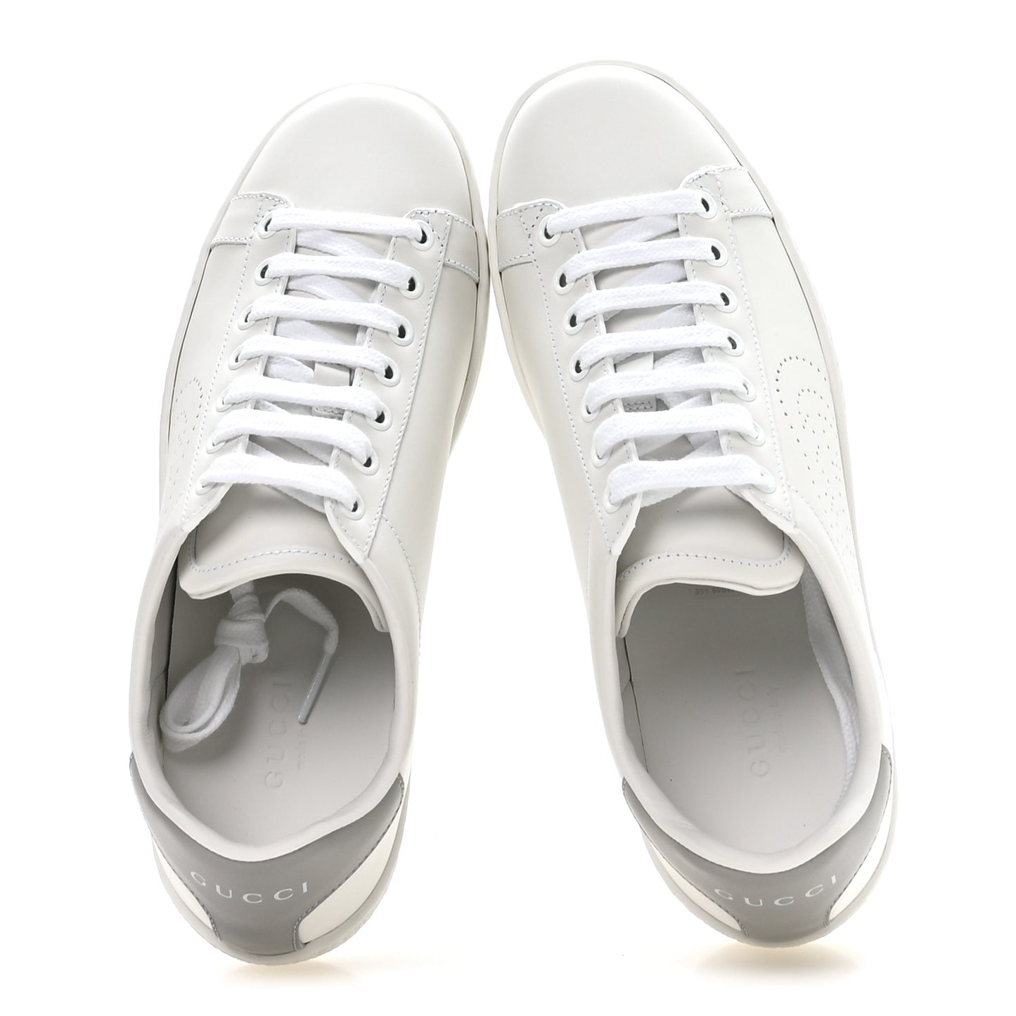 Calfskin Interlocking G Perforated Womens Ace Sneakers 36 White Grey Sky