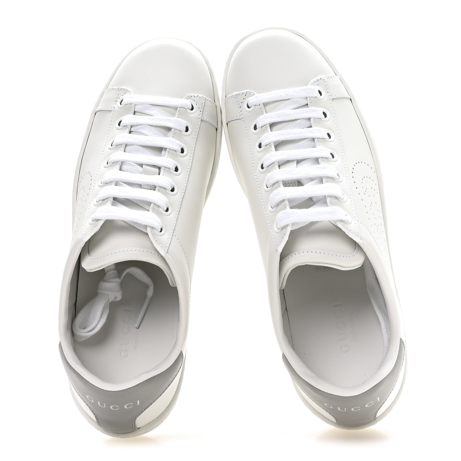 Gucci Calfskin Interlocking G Perforated Womens Ace Sneakers 36 White Grey Sky 2 of 9