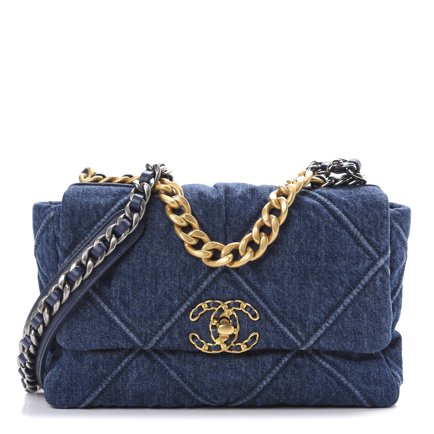 Denim Quilted Medium 19 Flap Blue