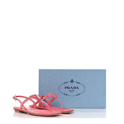 Prada Vernice Metal Triangle Logo Slingback Flat Thong Sandals 35 Petalo 8 of 8