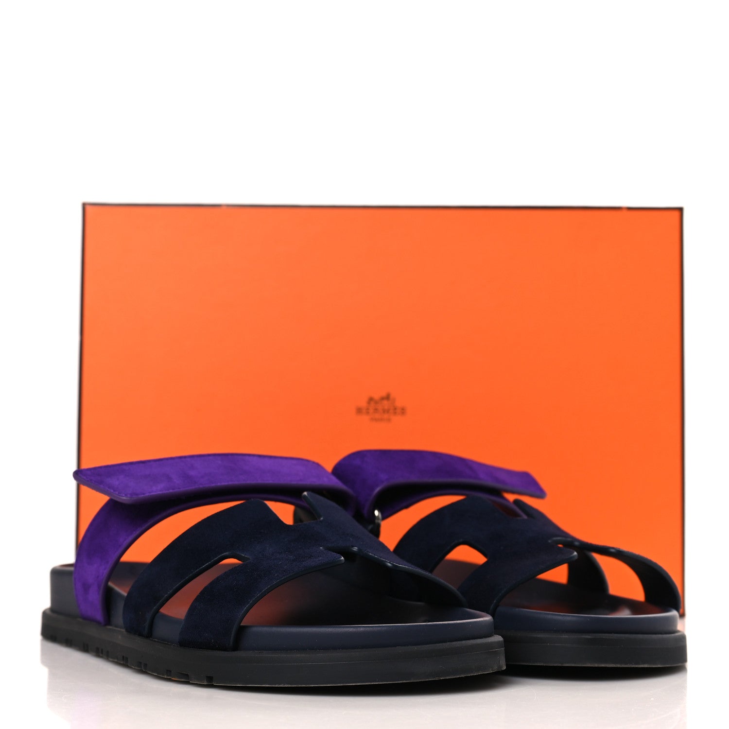 Hermes Suede Goatskin Womens Chypre Sandals 37 Marine Violet Majorette 9 of 9