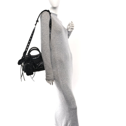Balenciaga Semi Shiny Calfskin Crocodile Embossed Monochrome Neo Cagole Handbag XS Black 2 of 10