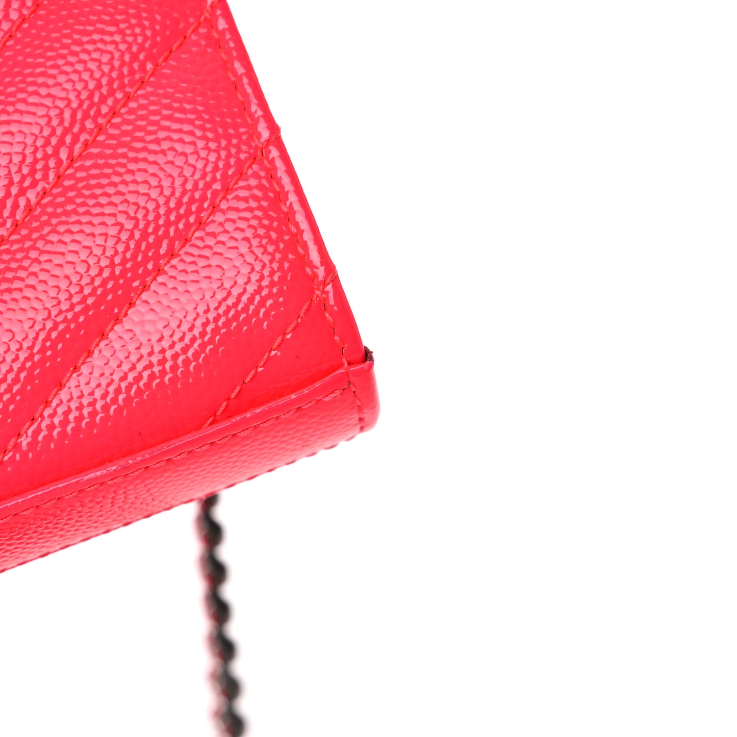 Patent Grain De Poudre Matelasse Chevron Monogram Chain Wallet Neon Pink
