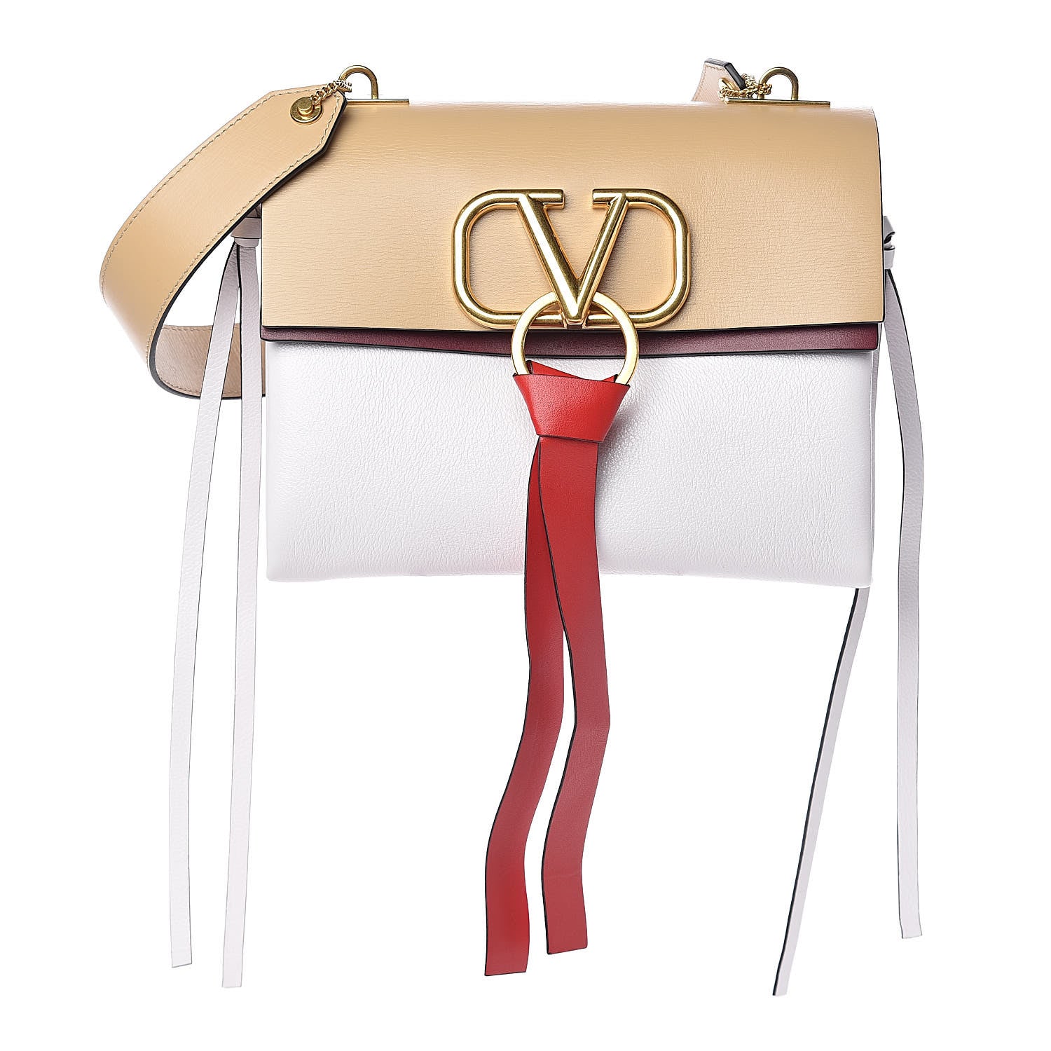 Valentino Garavani Buffalo Smooth Calfskin Small VRing Shoulder Bag Rose Cannelle White Cerise 1 of 9