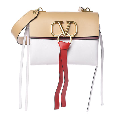 Valentino Garavani Buffalo Smooth Calfskin Small VRing Shoulder Bag Rose Cannelle White Cerise 1 of 9