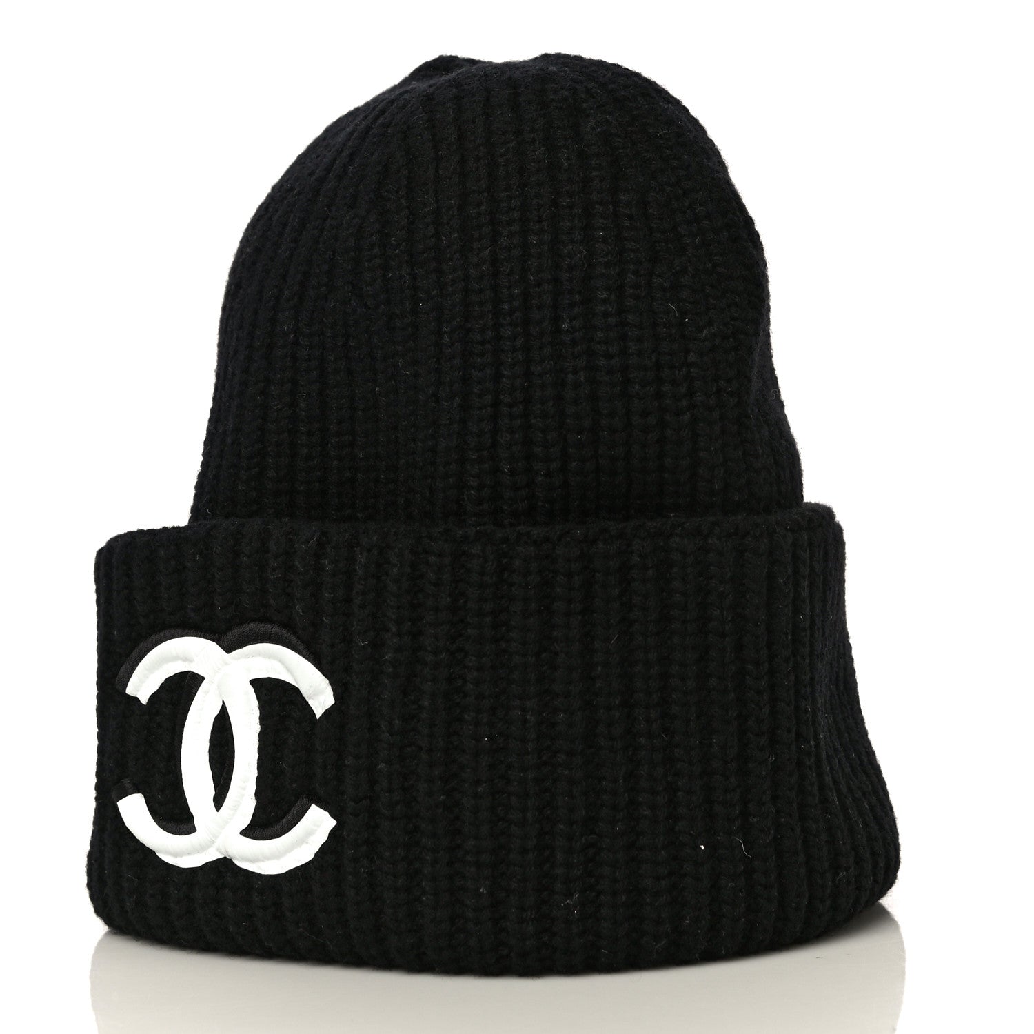 Chanel Wool Cashmere CC Beanie Hat Light Black White 2 of 10