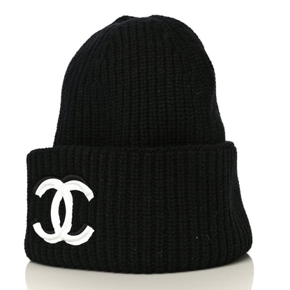 Chanel Wool Cashmere CC Beanie Hat Light Black White 2 of 10