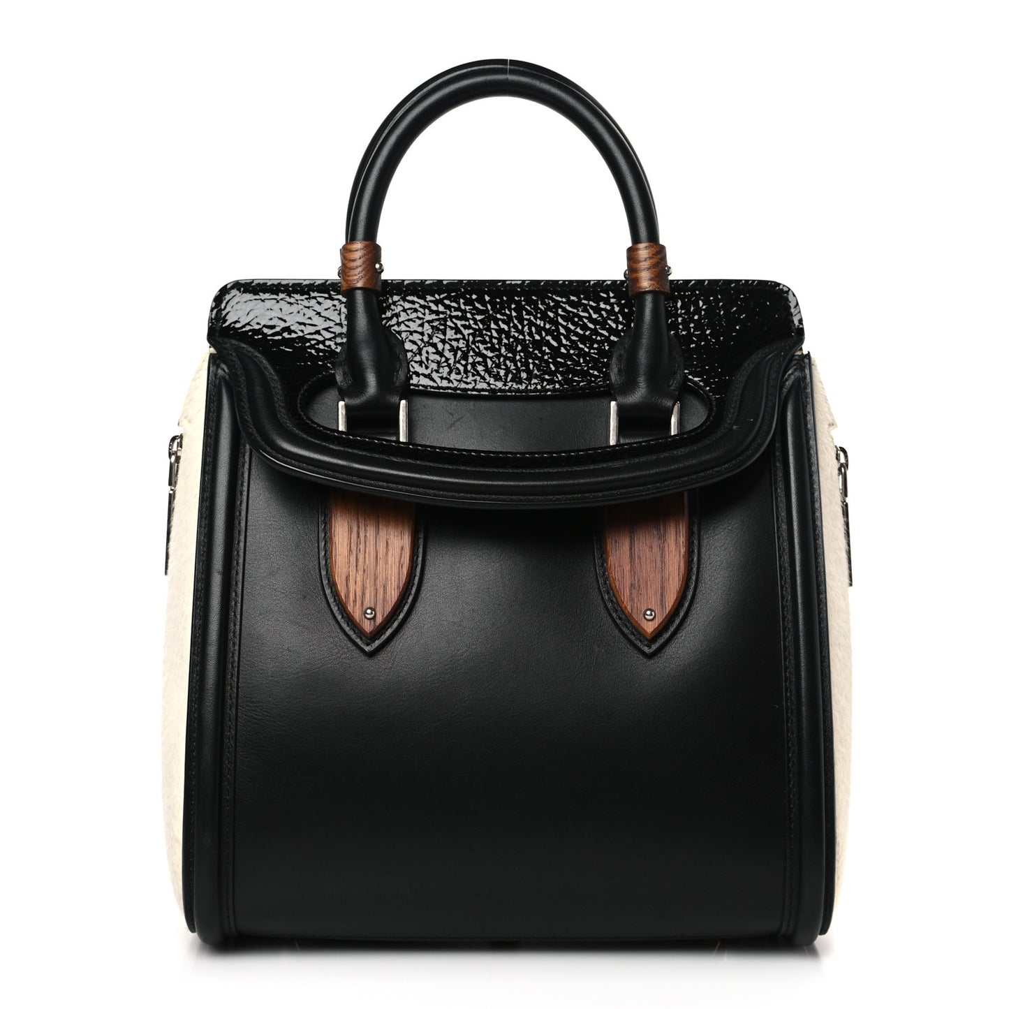 Soft Calfskin Calf Hair Wood Plate Small Heroine Black