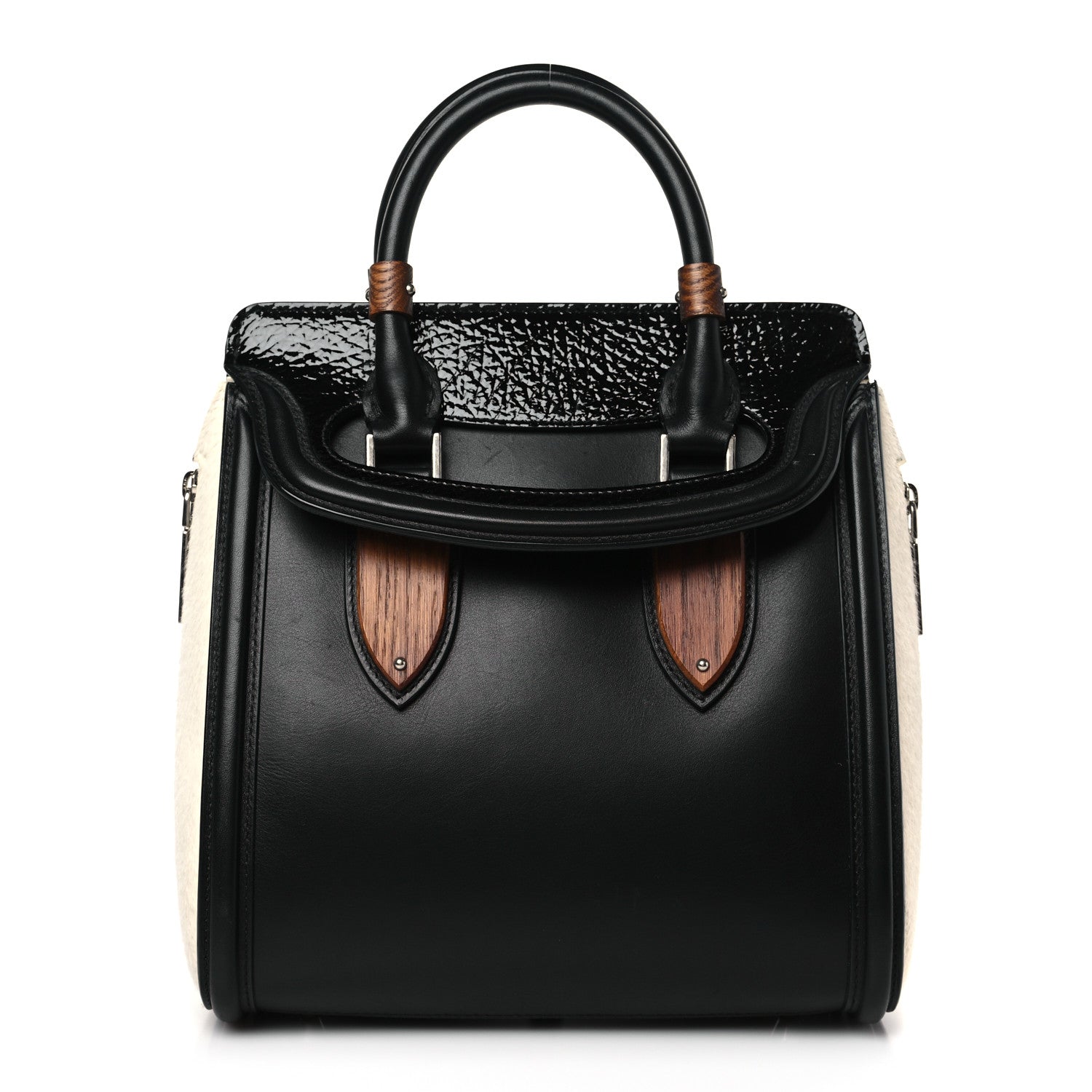 Alexander McQueen Soft Calfskin Calf Hair Wood Plate Small Heroine Black 1 of 10