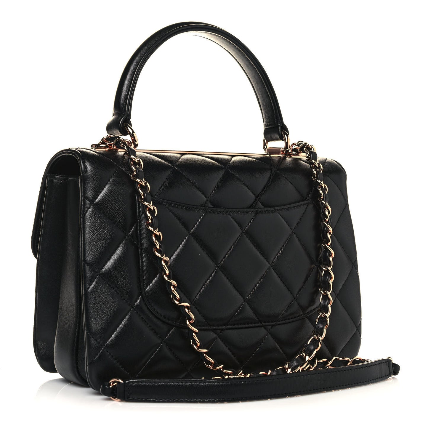 Lambskin Quilted Small Trendy CC Dual Handle Flap Bag Black