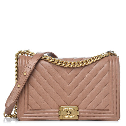 Chanel Caviar Chevron Quilted New Medium Boy Flap Light Brown 1 of 16