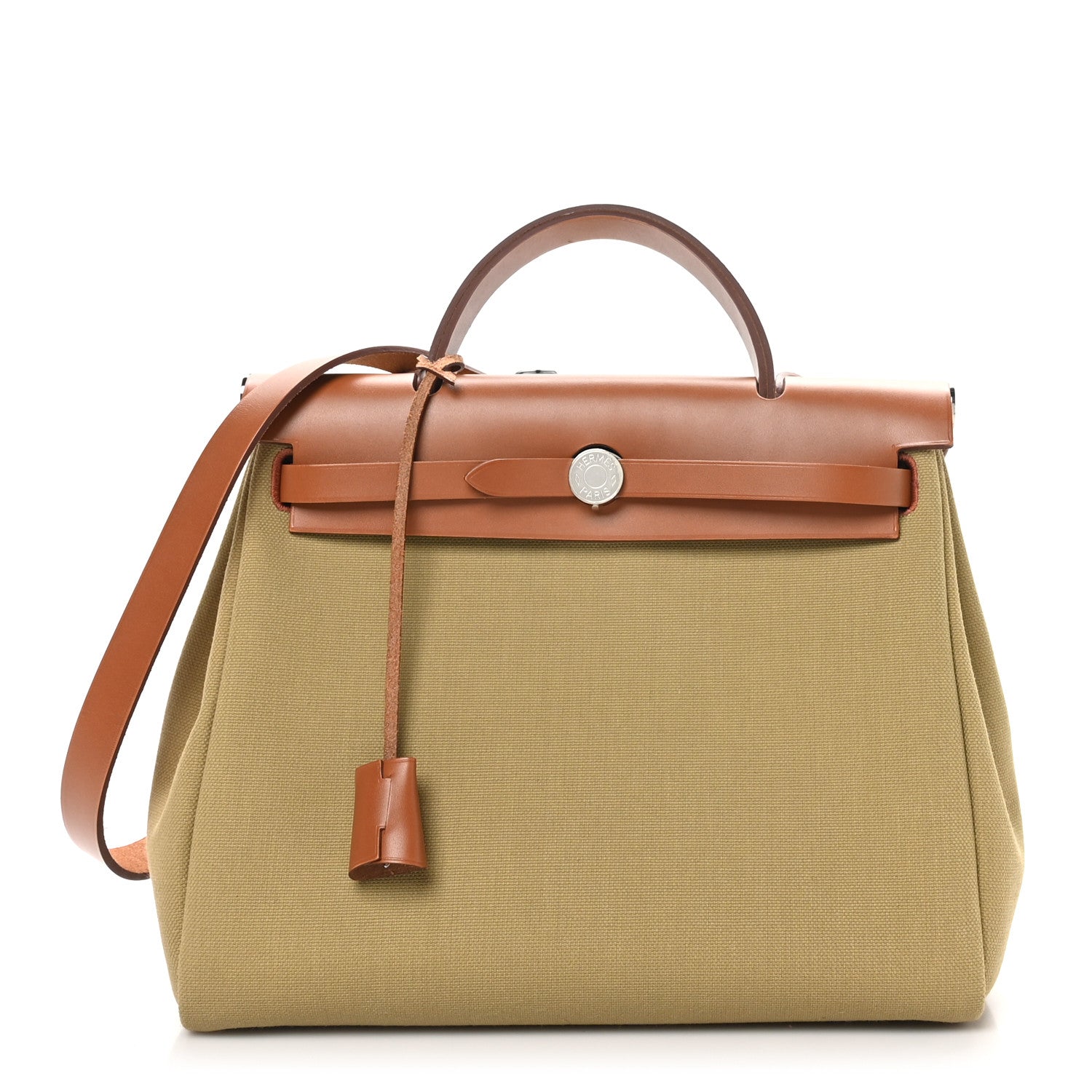 Hermes Military Toile Vache Hunter Herbag Zip Retourne 31 PM Poussiere Fauve 1 of 11
