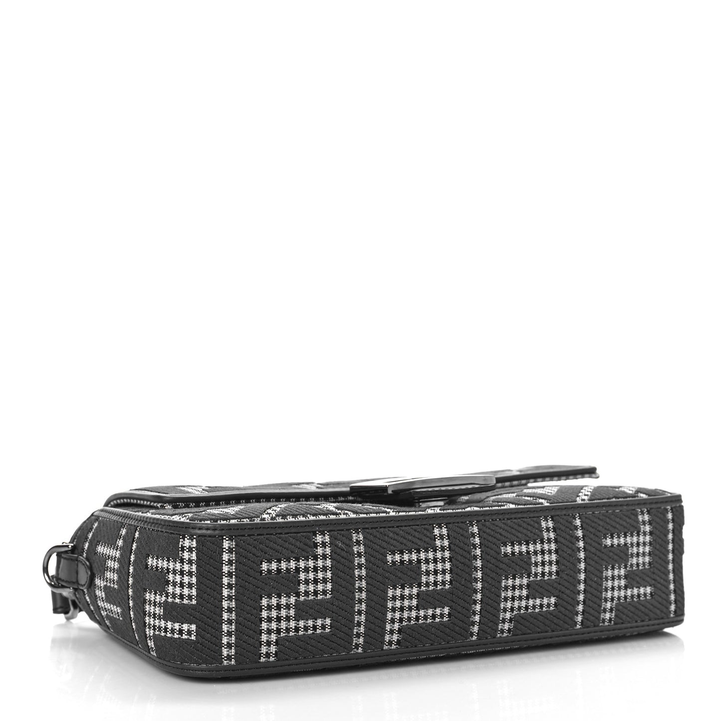 Wool Vitello King Houndstooth FF Embroidered Baguette Grigio Anthracite