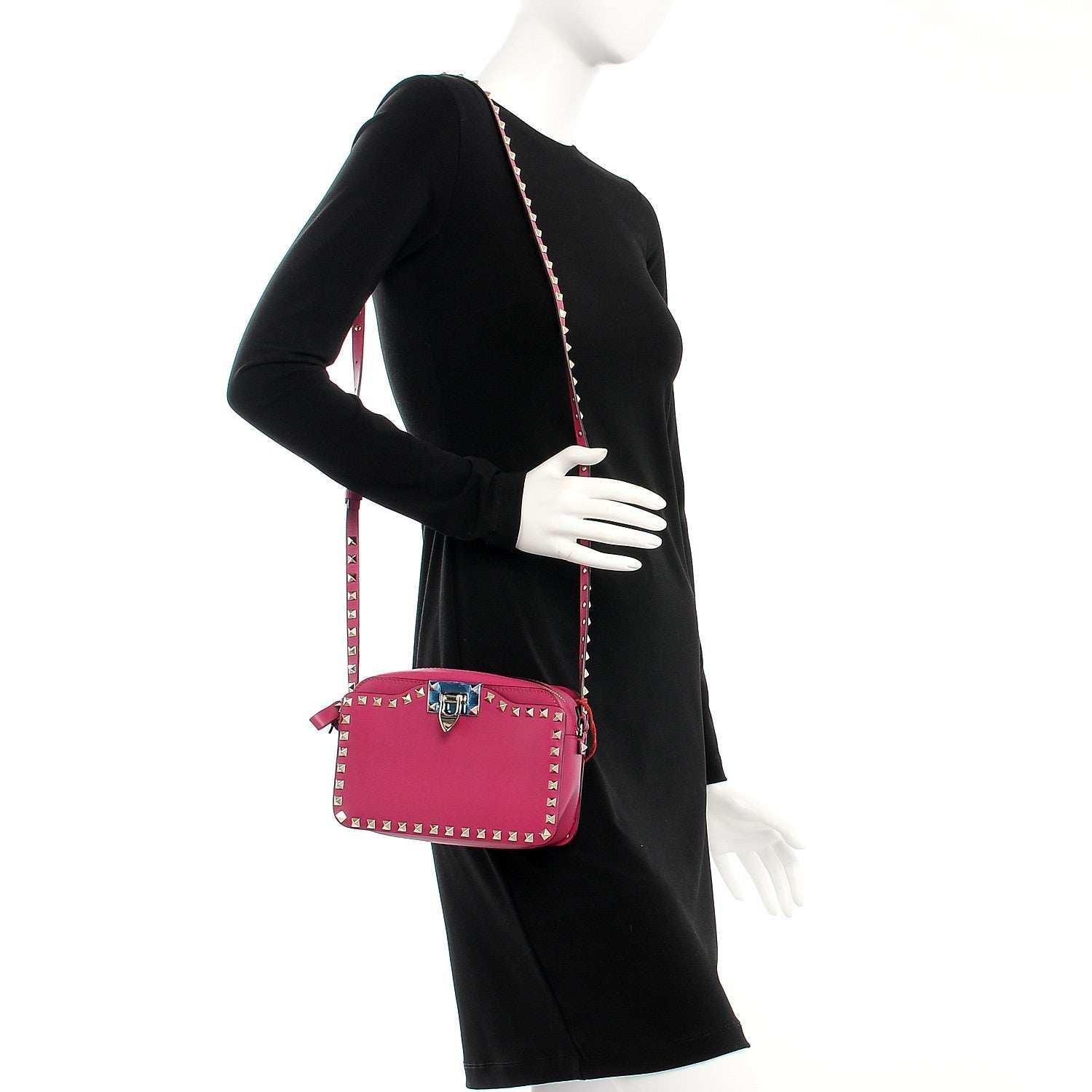 Valentino Garavani Calfskin Rockstud Flip Lock Camera Crossbody Bag Deep Cyclamin 2 of 7