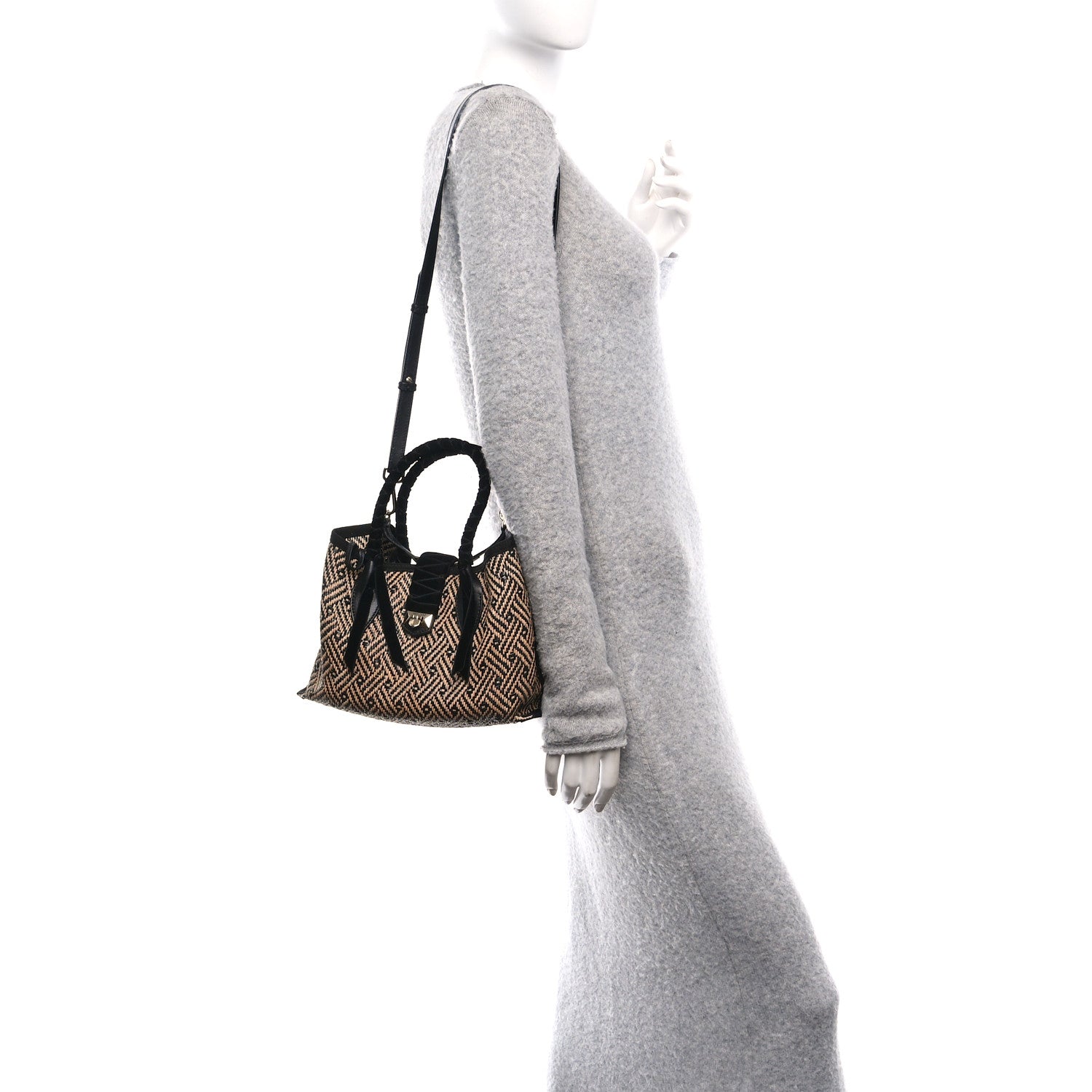 マリー Jimmy Choo Raffia Woven Velvet Marianne Shopper Tote Black Natural