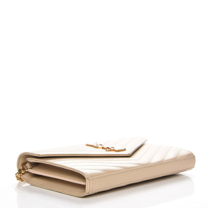 Saint Laurent Grain De Poudre Matelasse Chevron Monogram Chain Wallet Nude Powder 4 of 8