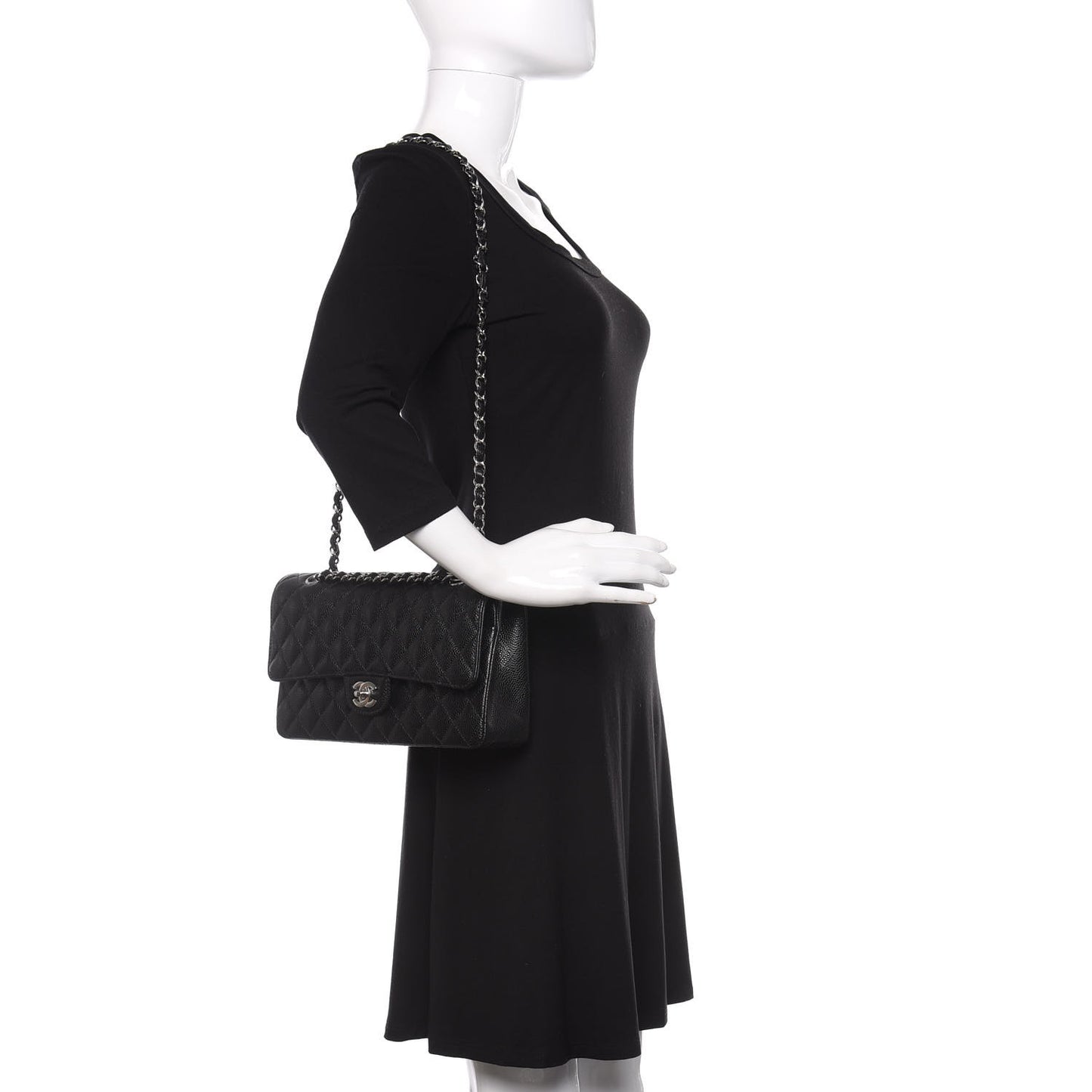 Caviar Quilted Medium Double Flap Black