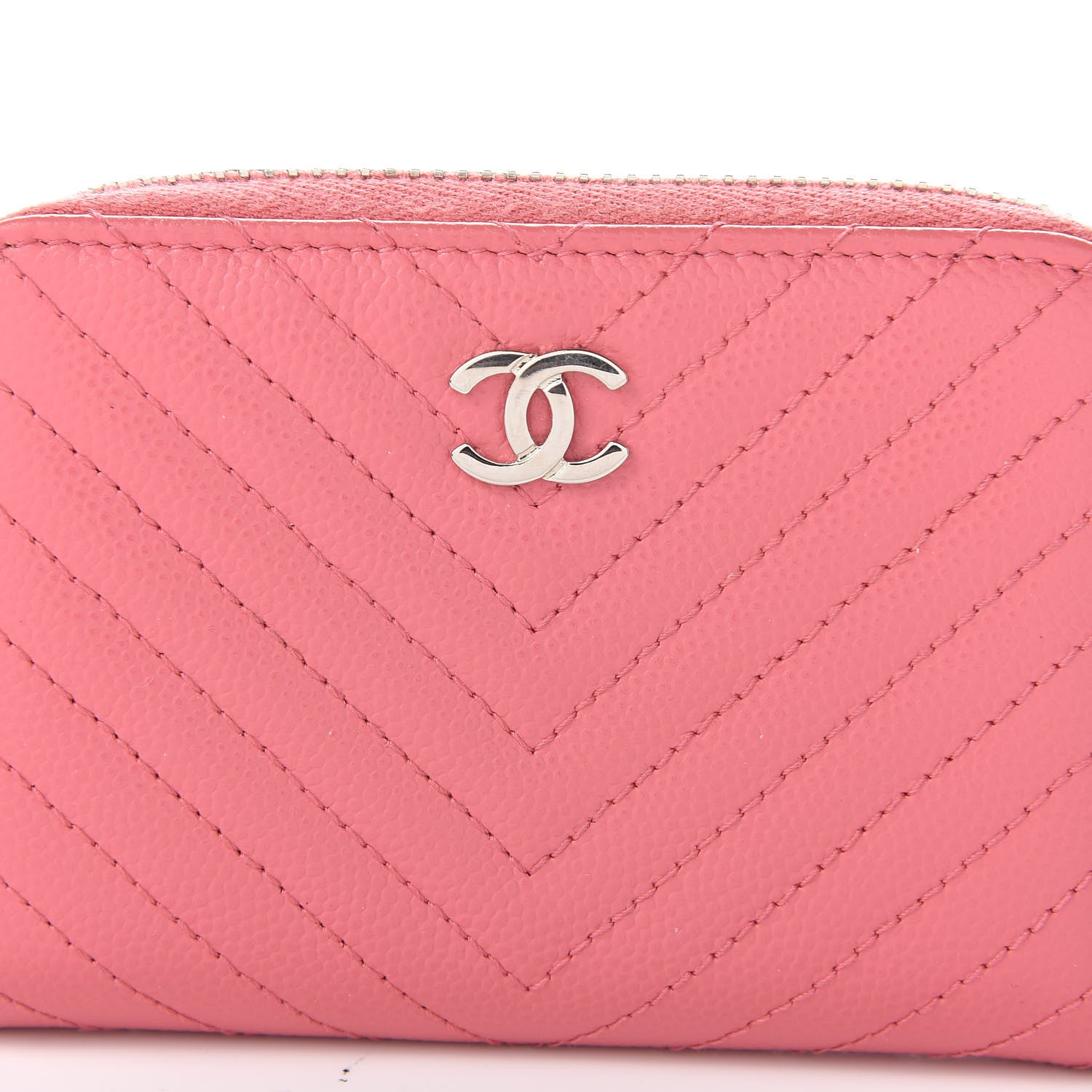 Chanel Caviar Chevron Quilted Zip Around Coin Purse Pink 10 of 11