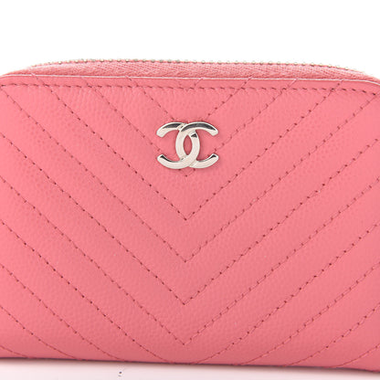 Chanel Caviar Chevron Quilted Zip Around Coin Purse Pink 10 of 11