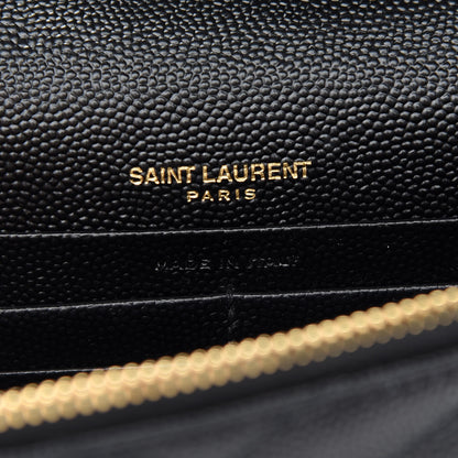 Saint Laurent Grain De Poudre Matelasse Chevron Monogram Envelope Chain Wallet Black 6 of 10