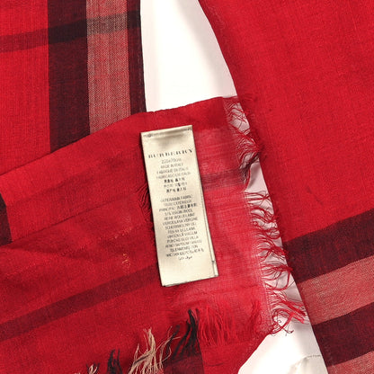 Burberry Wool Silk Giant Check Fringe Scarf Red 3 of 3