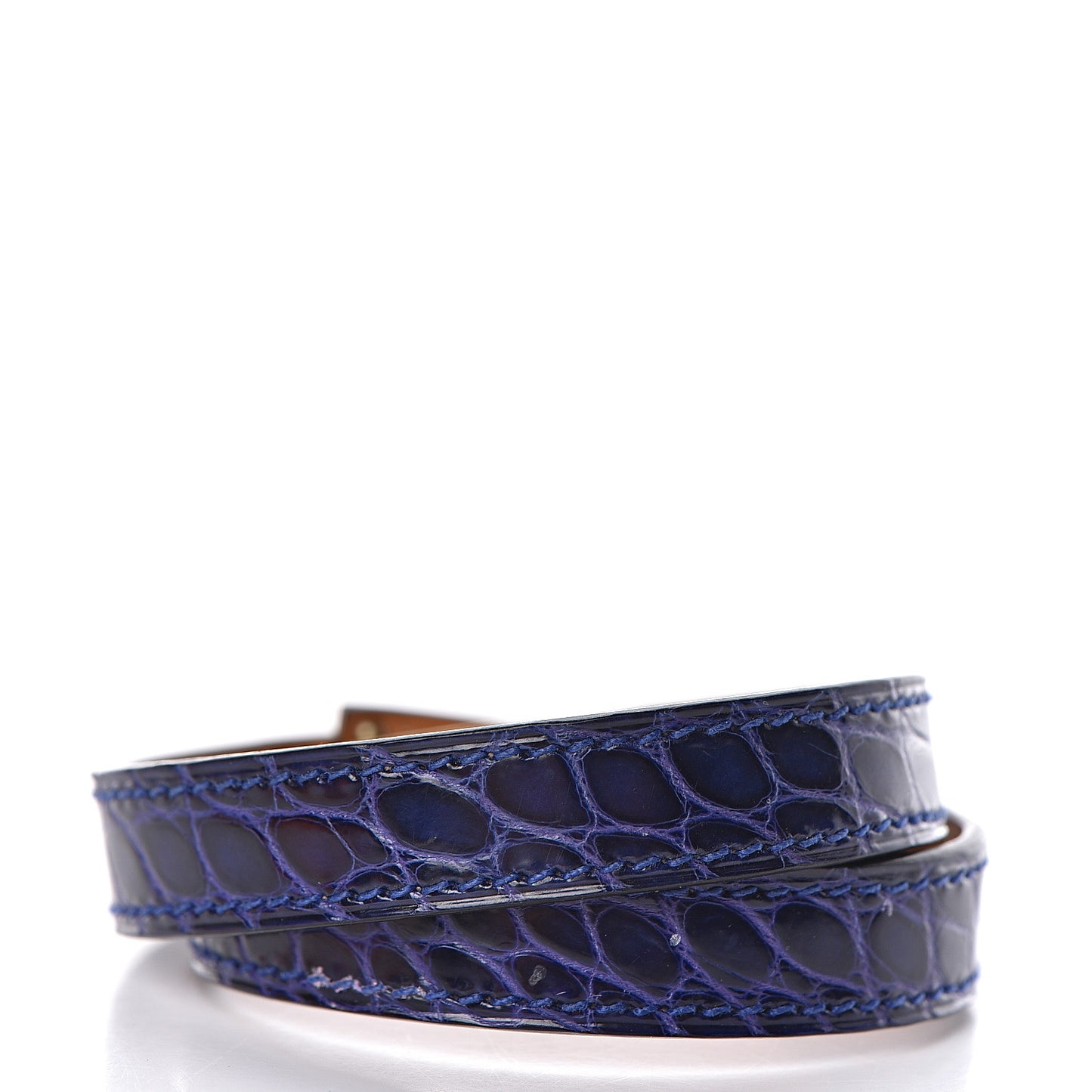 Shiny Alligator Kelly Double Tour Bracelet T3 Bleu Electrique