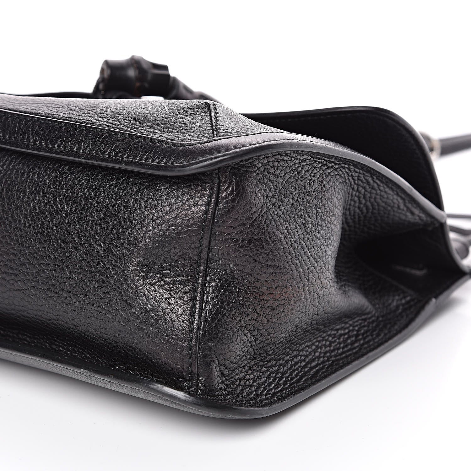 Gucci Pebbled Calfskin Medium Bamboo Daily Flap Shoulder Bag Black 8 of 13