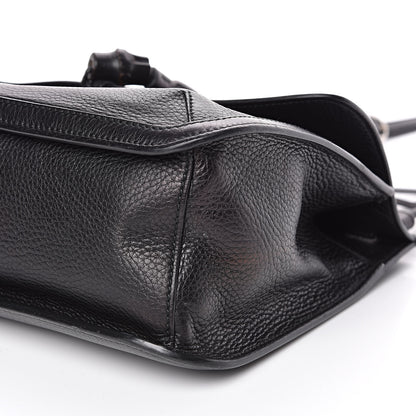 Gucci Pebbled Calfskin Medium Bamboo Daily Flap Shoulder Bag Black 8 of 13