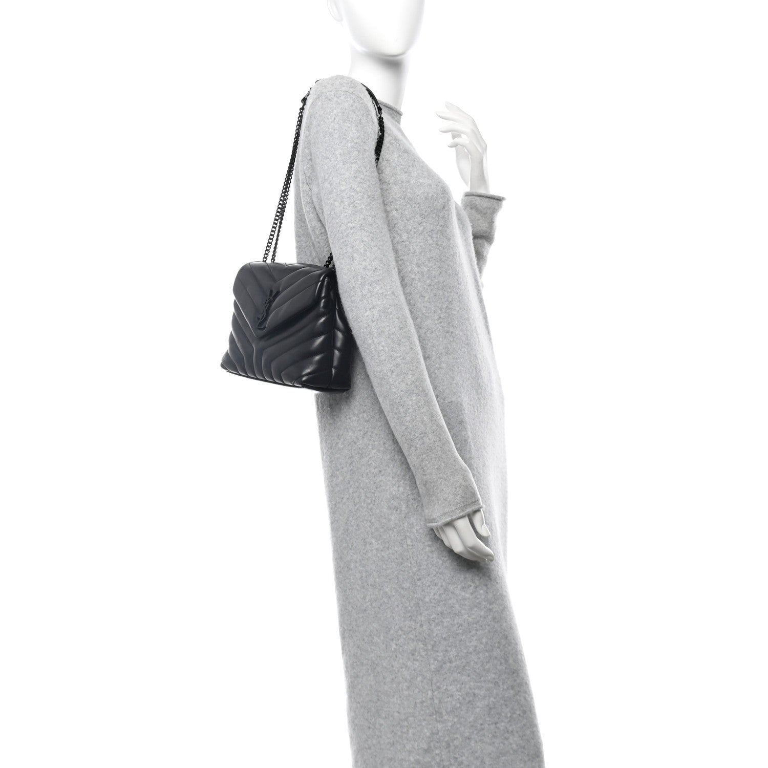 Saint Laurent Calfskin Y Quilted Monogram Monochrome Small Loulou Chain Satchel Black 2 of 12