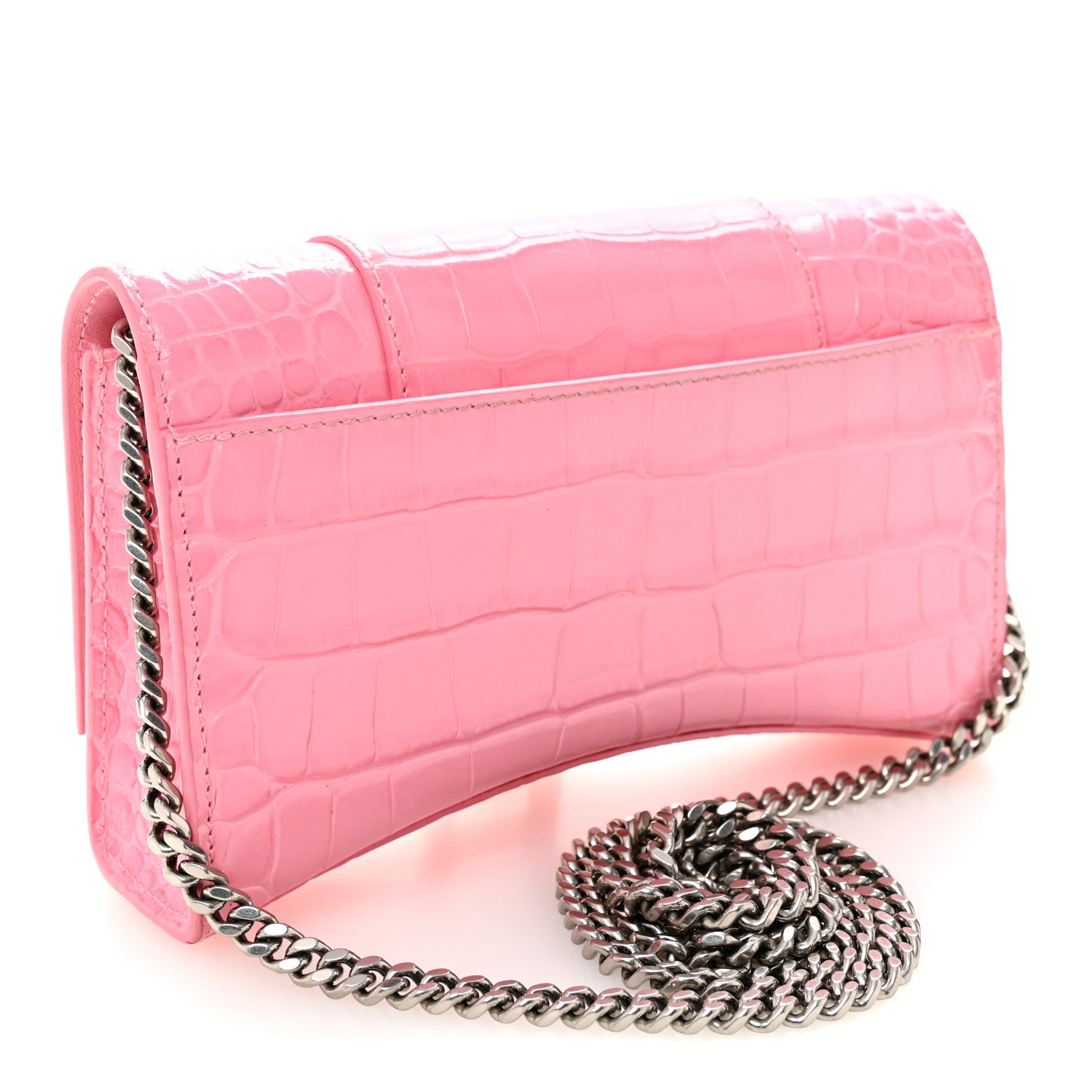 Balenciaga Shiny Calfskin Crocodile Embossed Hourglass Chain Bag Sweet Pink 4 of 9