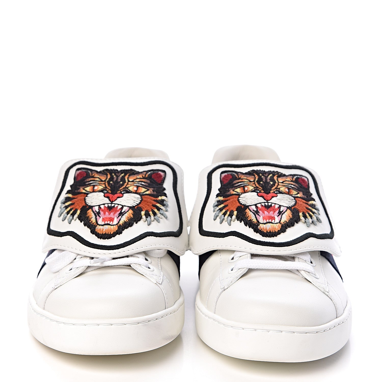 Gucci Calfskin Ayers Web Angry Cat Embroidered Mens Ace Sneakers 6.5 White 2 of 12