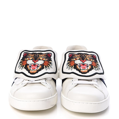 Gucci Calfskin Ayers Web Angry Cat Embroidered Mens Ace Sneakers 6.5 White 2 of 12