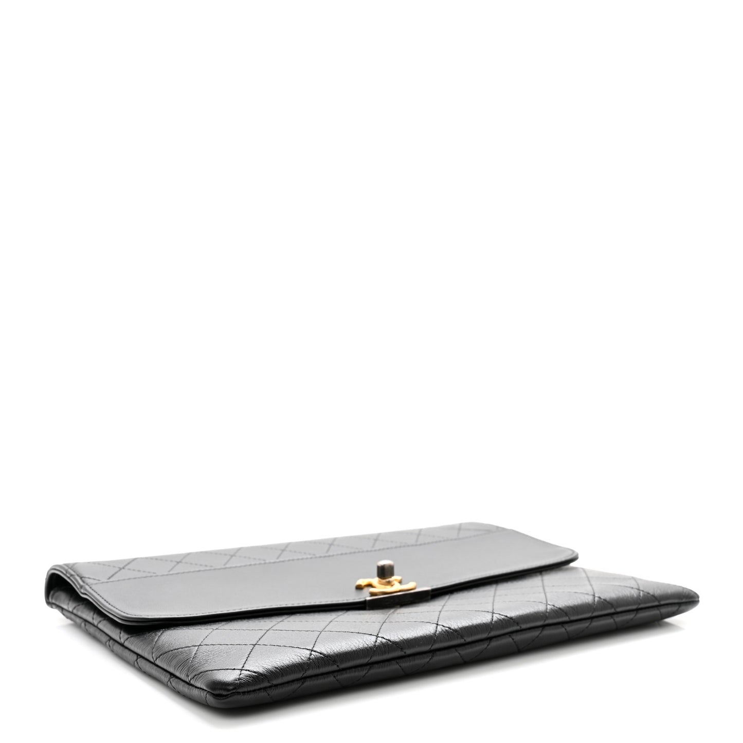 Calfskin Quilted CC Flap Clutch Black