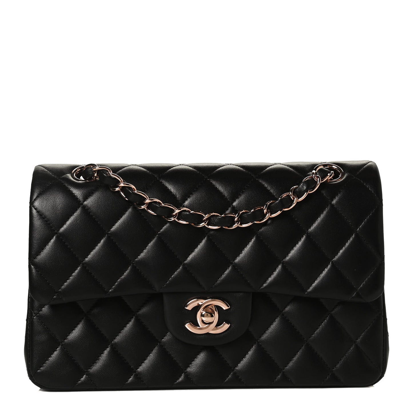 Lambskin Quilted Small Double Flap Black