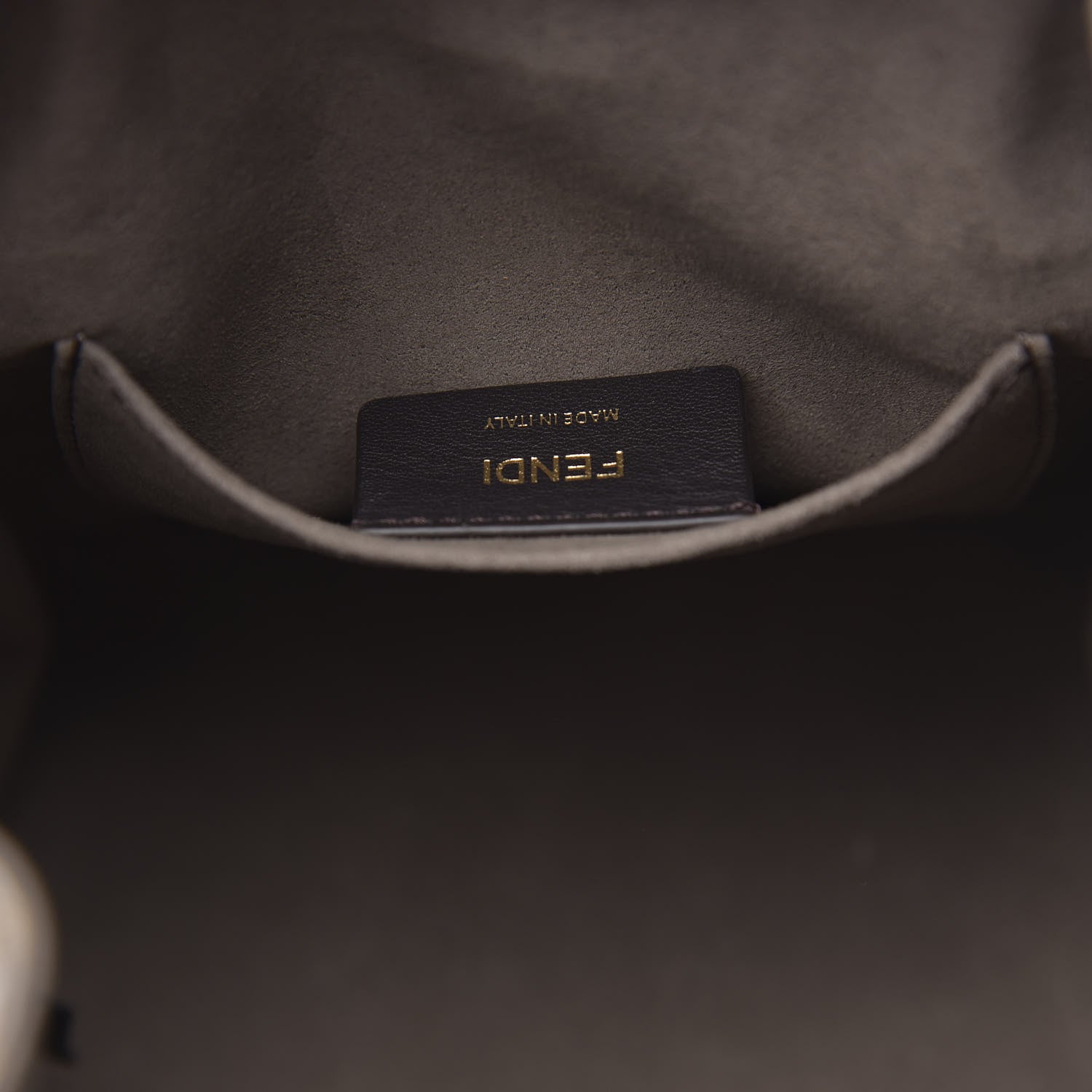 Fendi Glazed Fabric Vitello Grace F is Fendi FF 1974 Stamp Patch Grande Mon Tresor Bucket Bag Mogano Panna Black 6 of 10