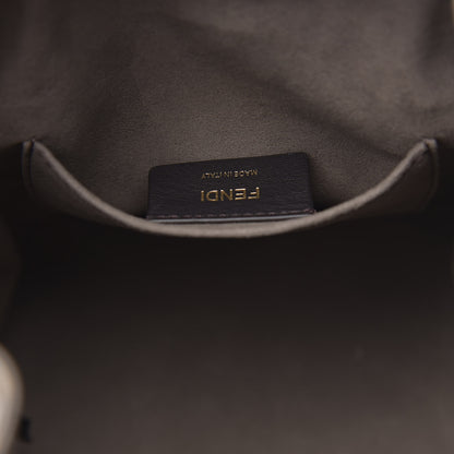 Fendi Glazed Fabric Vitello Grace F is Fendi FF 1974 Stamp Patch Grande Mon Tresor Bucket Bag Mogano Panna Black 6 of 10