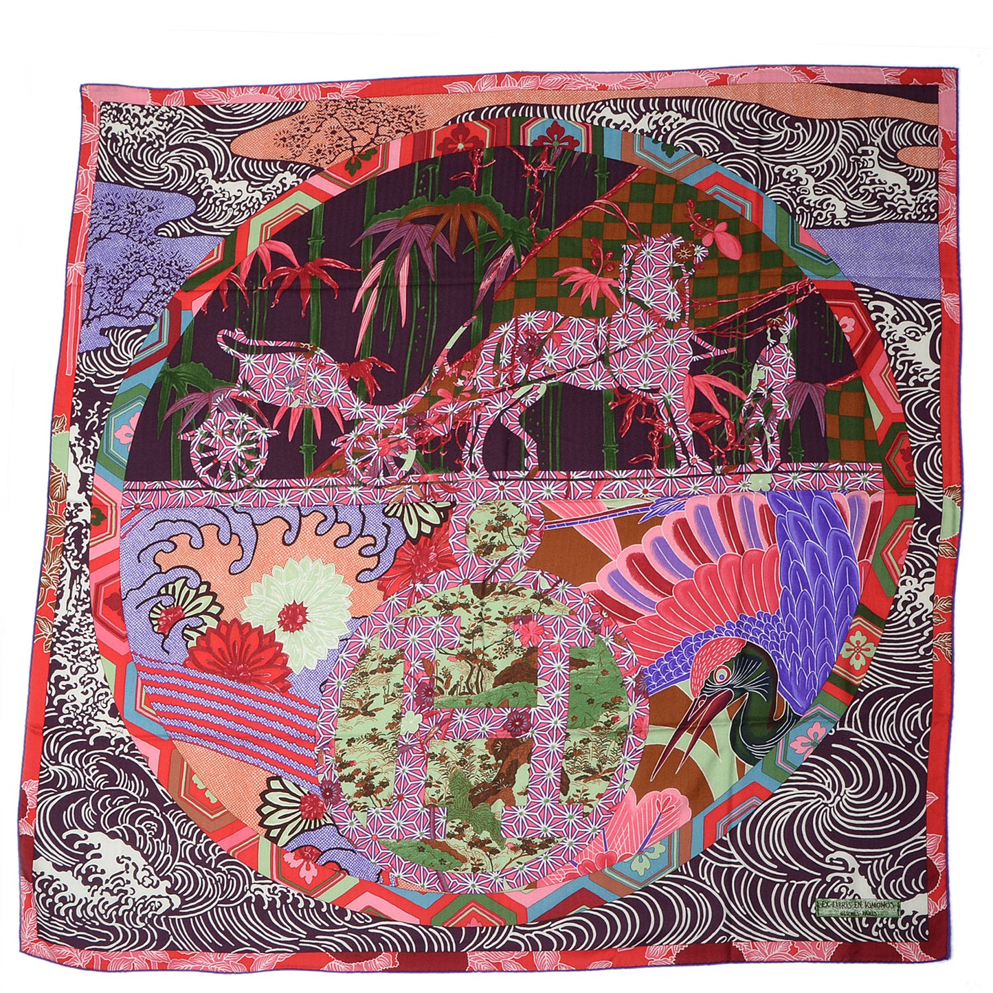 Cashmere Silk Ex Libris En Monogram Kimonos Scarf Prune Rose Violet 140