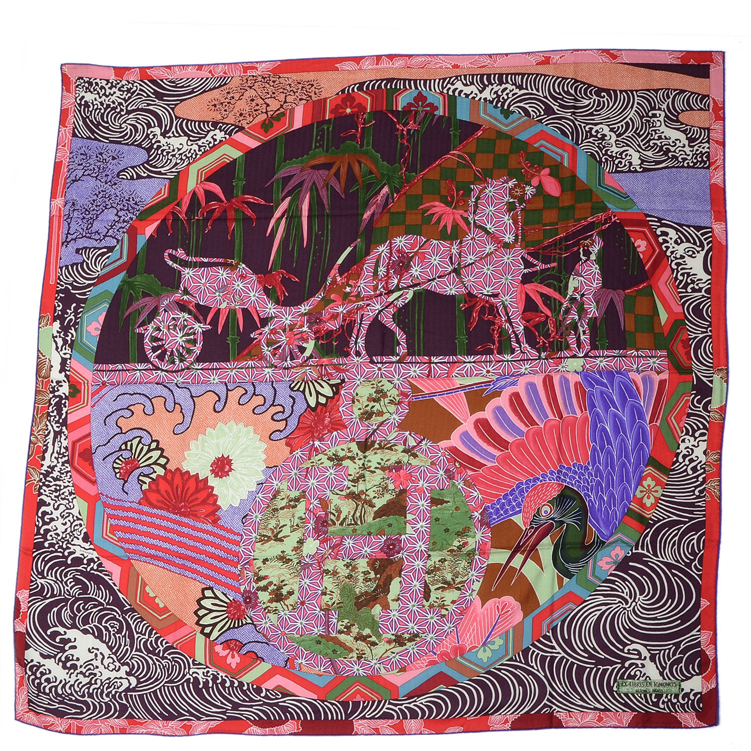 Hermes Cashmere Silk Ex Libris En Monogram Kimonos Scarf Prune Rose Violet 140 1 of 6