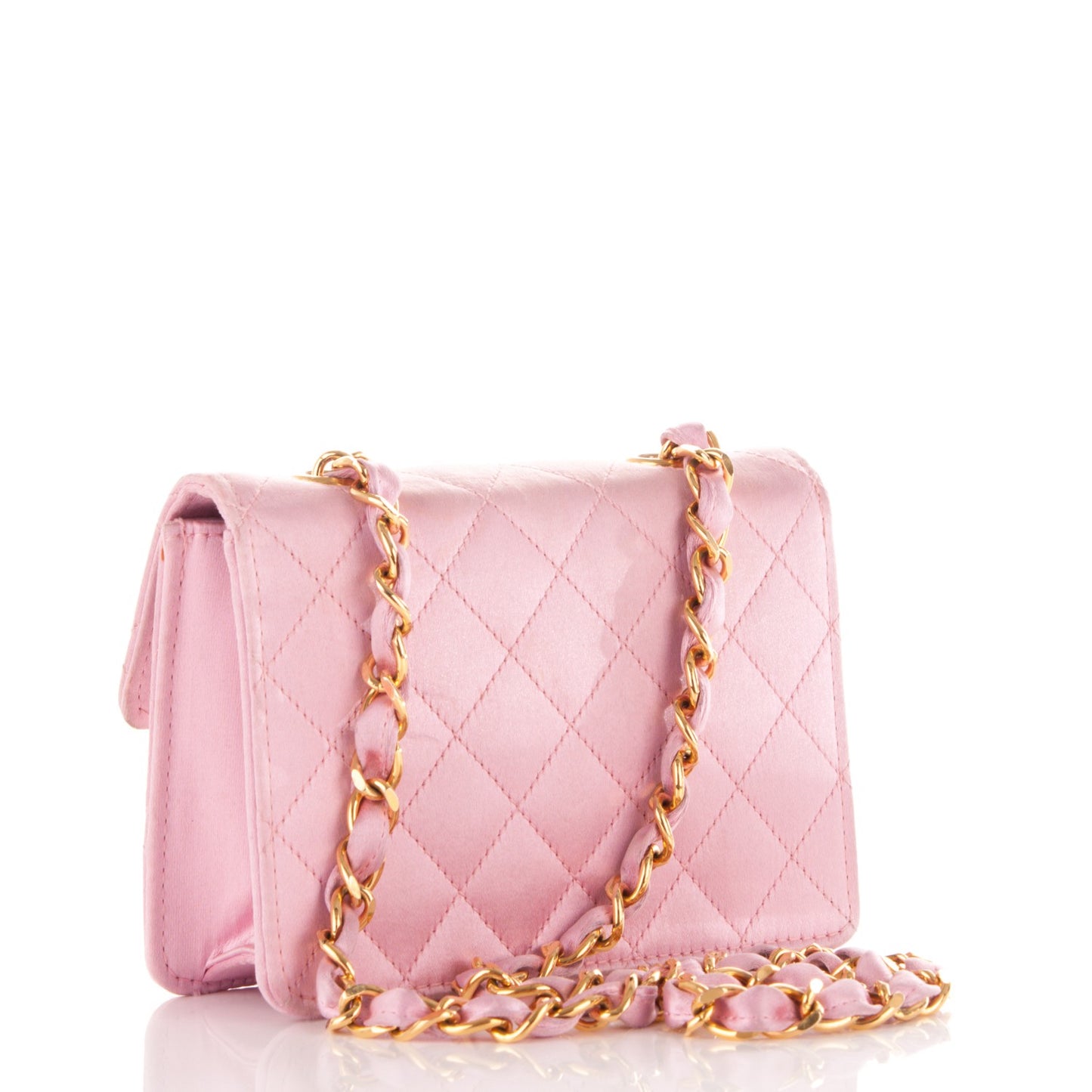 Satin Quilted Micro Mini Flap Pink
