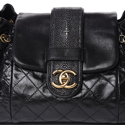 Chanel Glazed Calfskin Stingray Bindi CC Accordion Tote Black 10 of 12