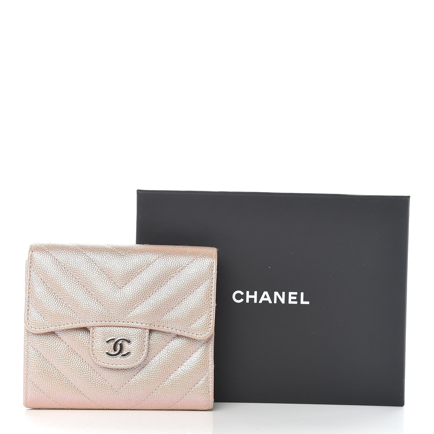 Chanel Metallic Caviar Chevron Quilted Compact Flap Wallet Light Gold 8 of 8