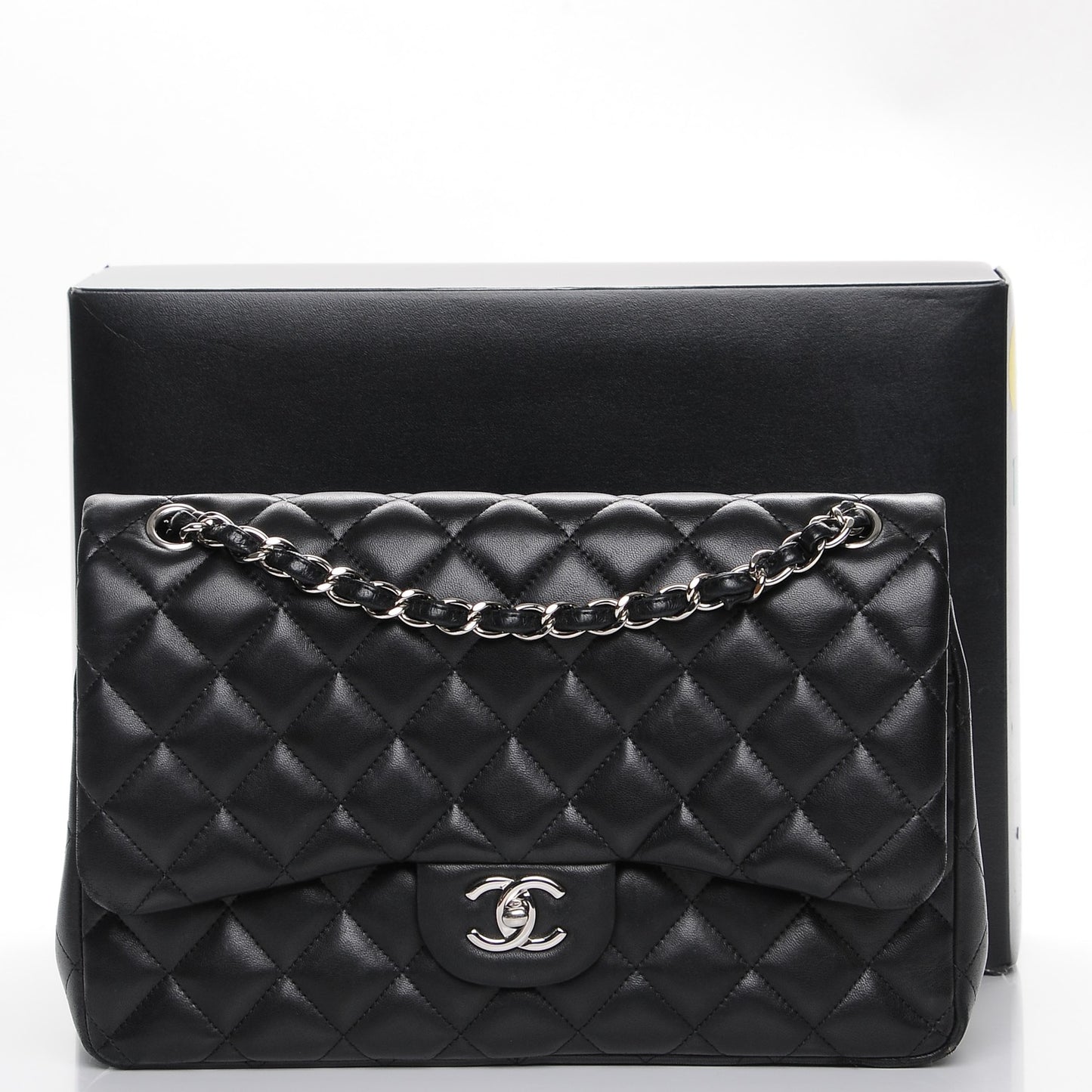 Lambskin Quilted Jumbo Double Flap Black