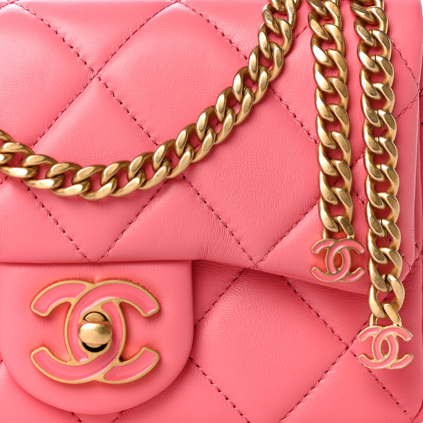 Lambskin Enamel Quilted Pending CC Mini Square Flap Pink