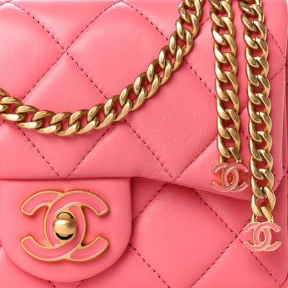 Chanel Lambskin Enamel Quilted Pending CC Mini Square Flap Pink 8 of 10