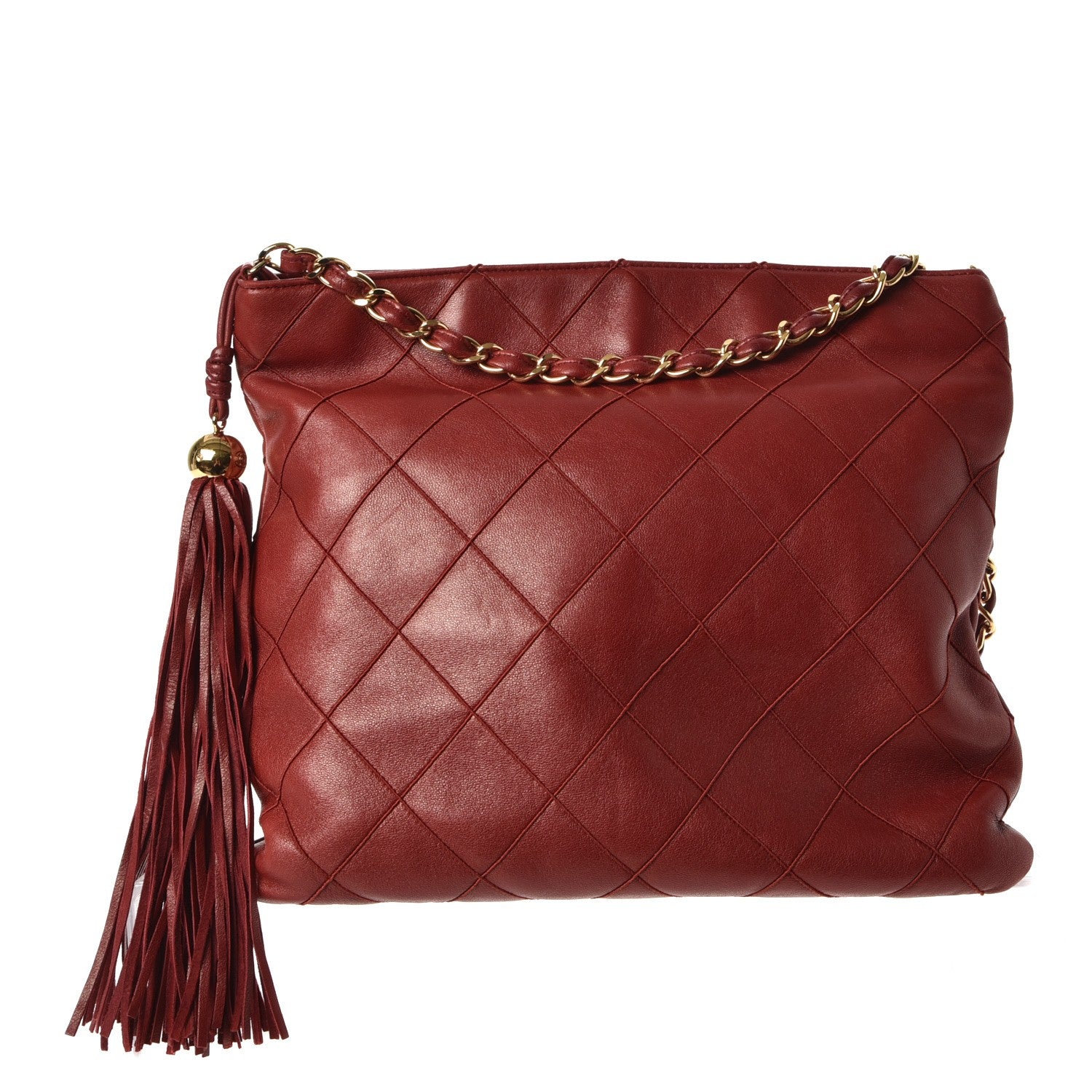 Chanel Lambskin Stitched Tassel Shoulder Bag Red 1 of 11