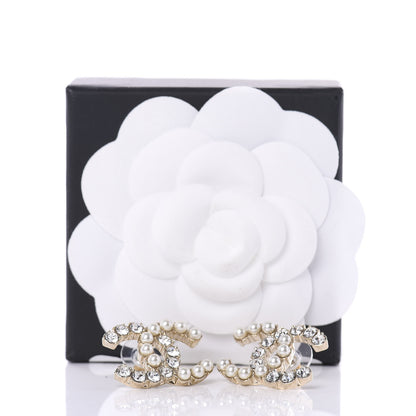 Chanel Crystal Pearl CC Dazzling Domino Earrings Gold 5 of 5