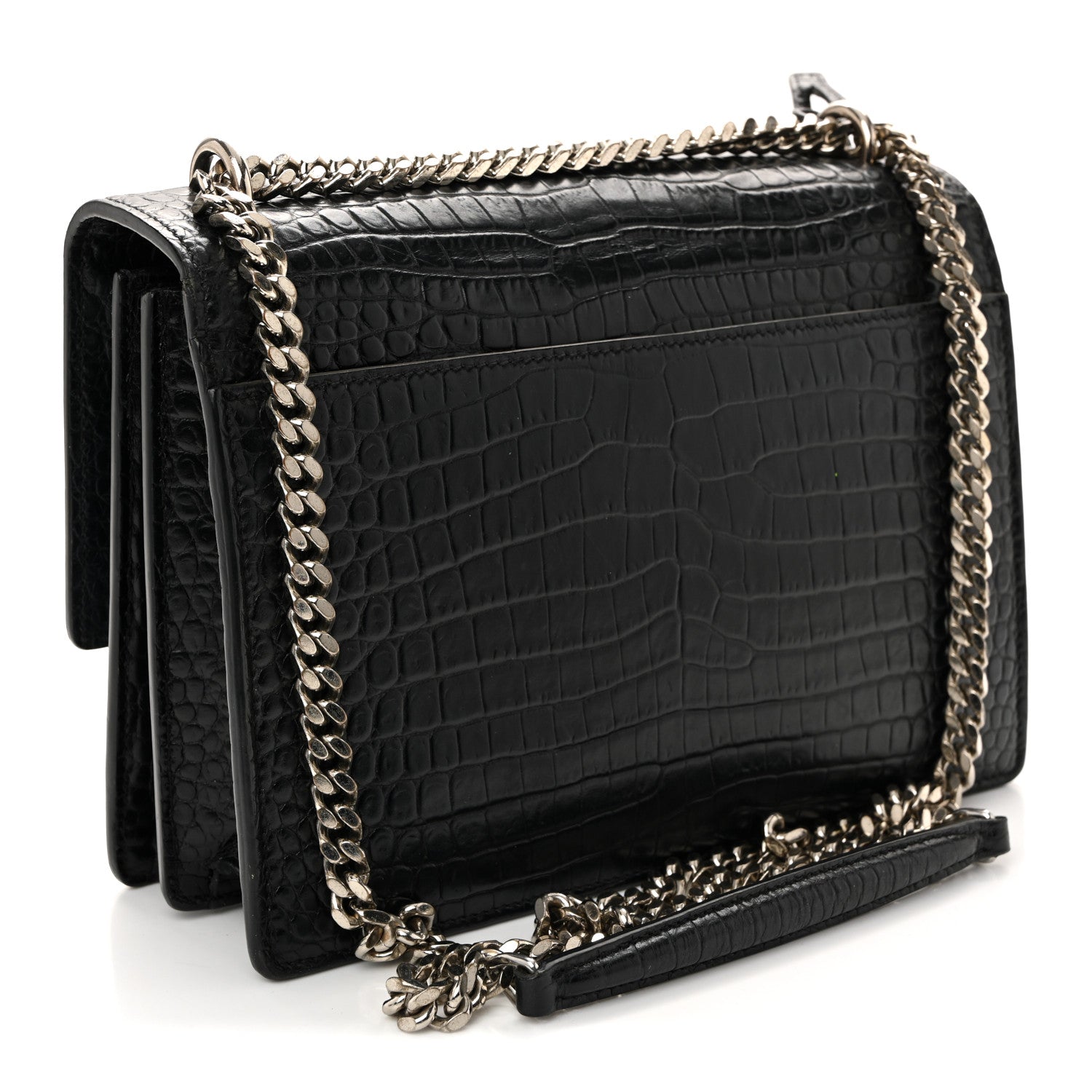 Saint Laurent Calfskin Crocodile Embossed Medium Monogram Sunset Black 3 of 11